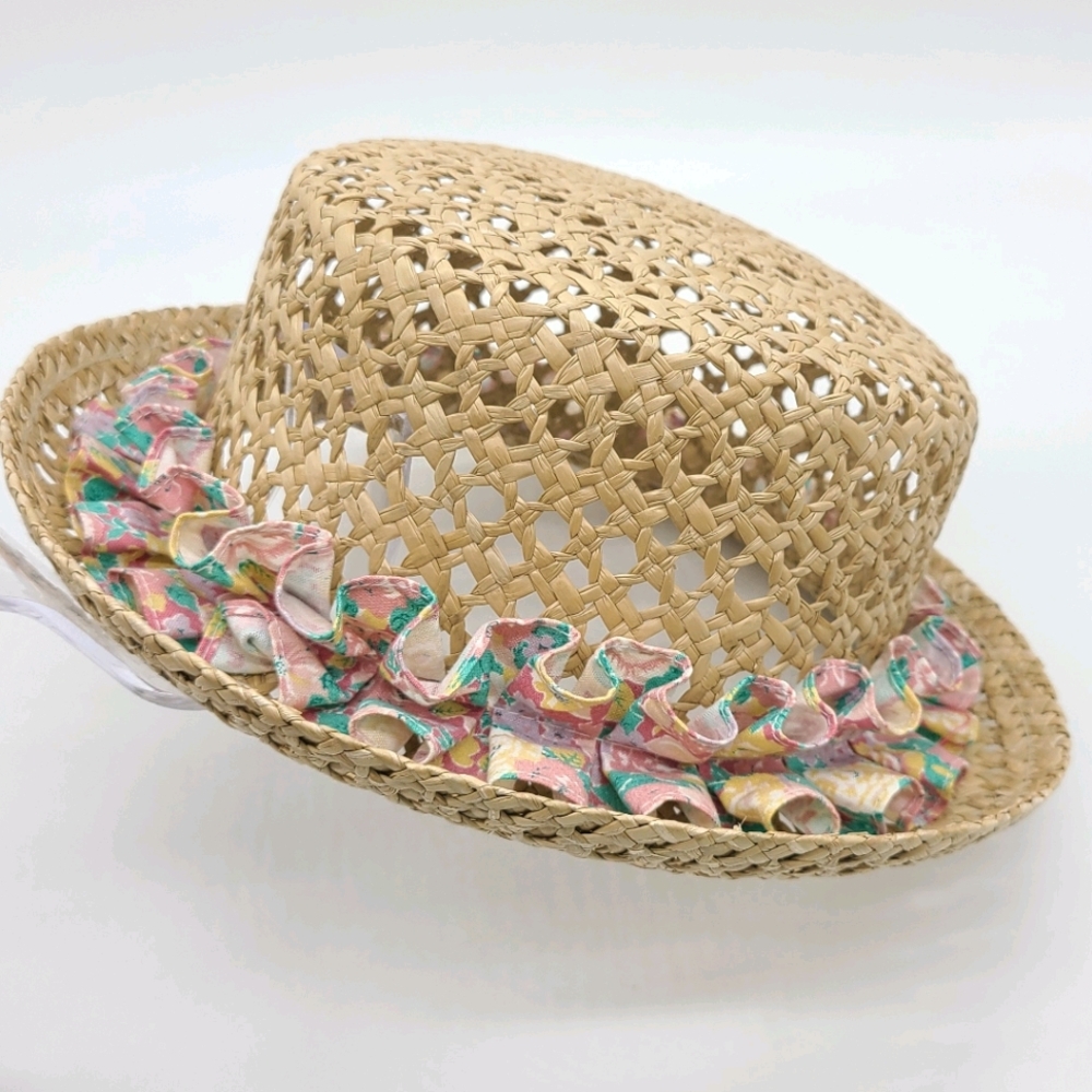 VTG Straw Hat Floral Ruffles Top